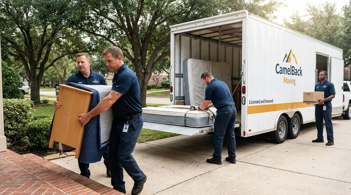 Crew loading residential truck for cross-state move from Gulf Breeze, FL