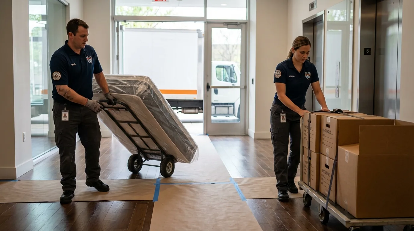 Professional apartment movers loading elevator in Gulf Breeze, FL